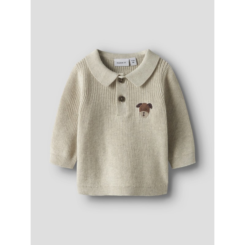 NAME IT Baby Tant L/S Strik Polo - Peyote Melange