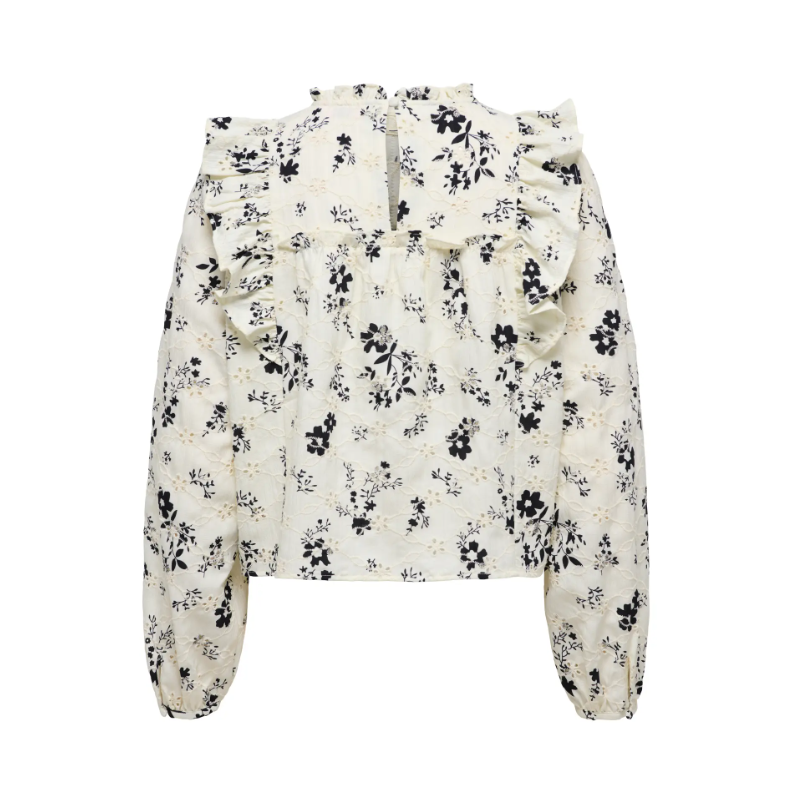 ONLY Rella L/S Broderi Flæse Top - Cloud Dancer