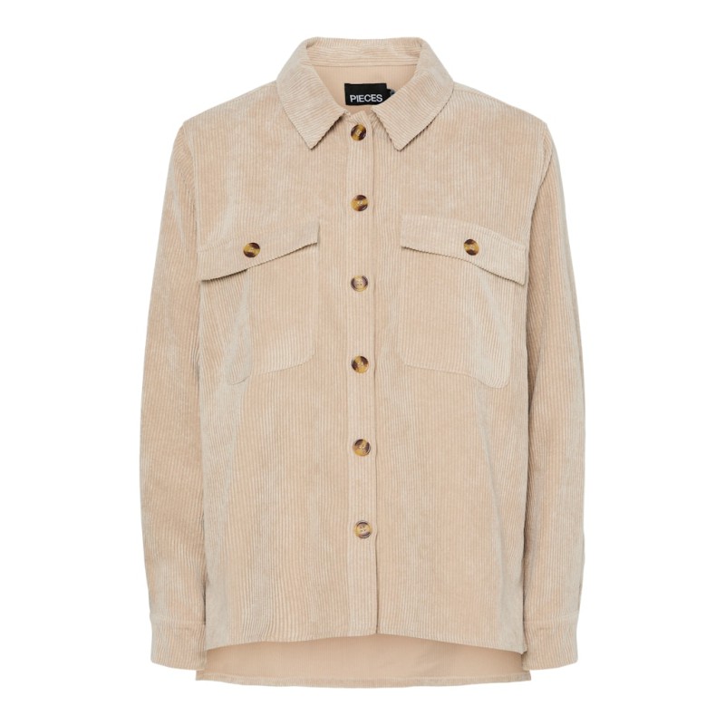 PIECES Effi L/S Fløjls Skjorte - White Pepper