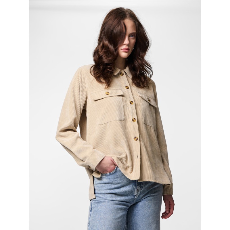 PIECES Effi L/S Fløjls Skjorte - White Pepper