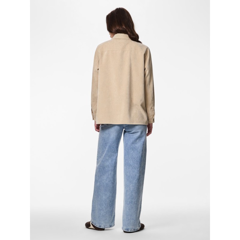 PIECES Effi L/S Fløjls Skjorte - White Pepper