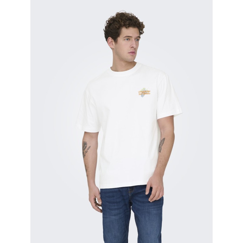 ONLY & SONS Fred Relaxed S/S Print T-shirt - Bright White / Vinedos