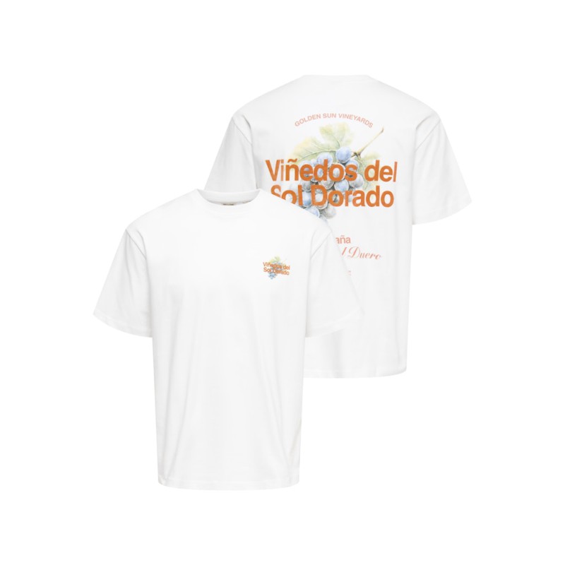 ONLY & SONS Fred Relaxed S/S Print T-shirt - Bright White / Vinedos