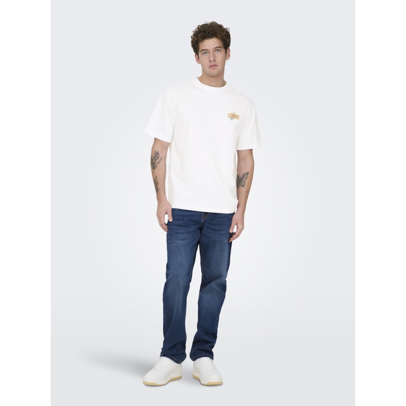 ONLY & SONS Fred Relaxed S/S Print T-shirt - Bright White / Vinedos
