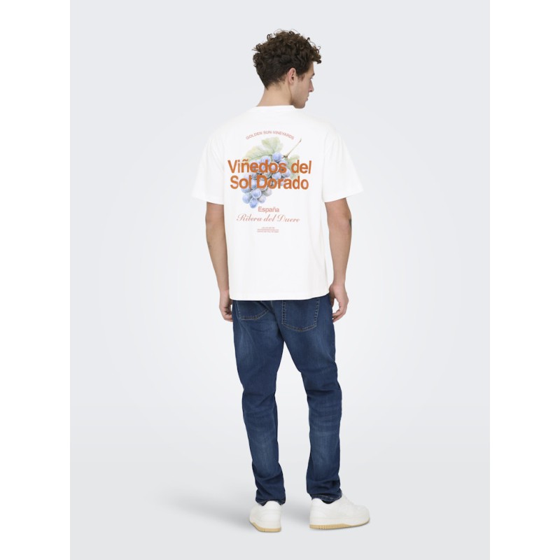 ONLY & SONS Fred Relaxed S/S Print T-shirt - Bright White / Vinedos