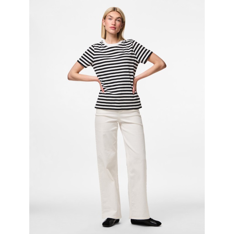 PIECES Ria S/S Stribet T-shirt - Sort