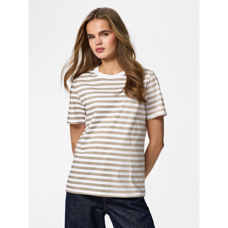 PIECES Ria S/S Stribet T-shirt - Silver Mink