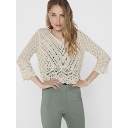 JDY New Sun 3/4 Cropped Strik Pullover - Tapioca