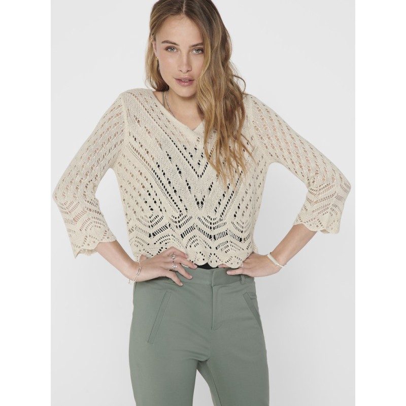 JDY New Sun 3/4 Cropped Strik Pullover - Tapioca