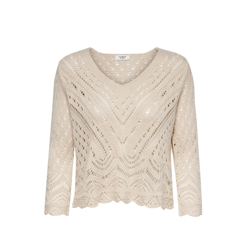 JDY New Sun 3/4 Cropped Strik Pullover - Tapioca