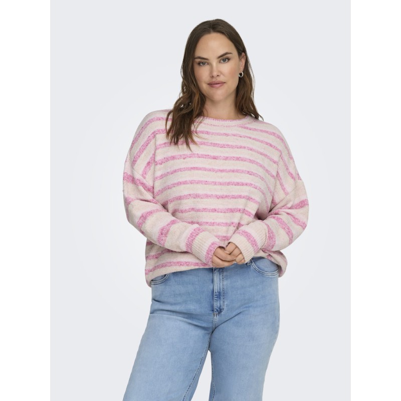 ONLY CARMAKOMA Johanna L/S Rund Hals Strik - Pink Yarrow