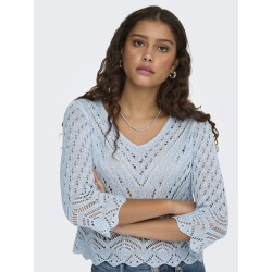 JDY New Sun 3/4 Cropped Strik Pullover - Cashmere Blue