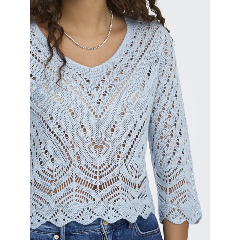 JDY New Sun 3/4 Cropped Strik Pullover - Cashmere Blue