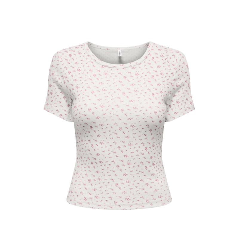 ONLY Madison S/S Rund hals Baby T-shirt - Cloud Dancer / Flower Romance Rose