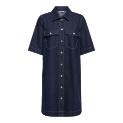 ONLY Belle S/S Button Kjole Denim - Dark Blue Denim