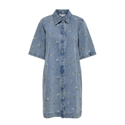 ONLY Vera-Belle S/S Blomster Denim Kjole - Light Blue Denim