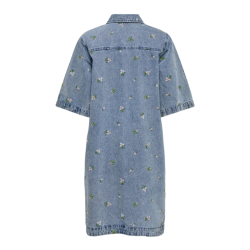 ONLY Vera-Belle S/S Blomster Denim Kjole - Light Blue Denim