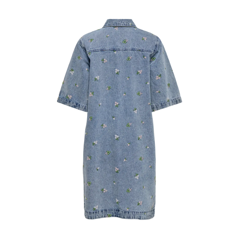 ONLY Vera-Belle S/S Blomster Denim Kjole - Light Blue Denim
