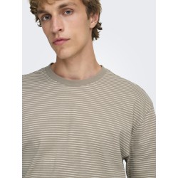 ONLY & SONS Fred Relaxed Stribet T-shirt - Desert Taupe