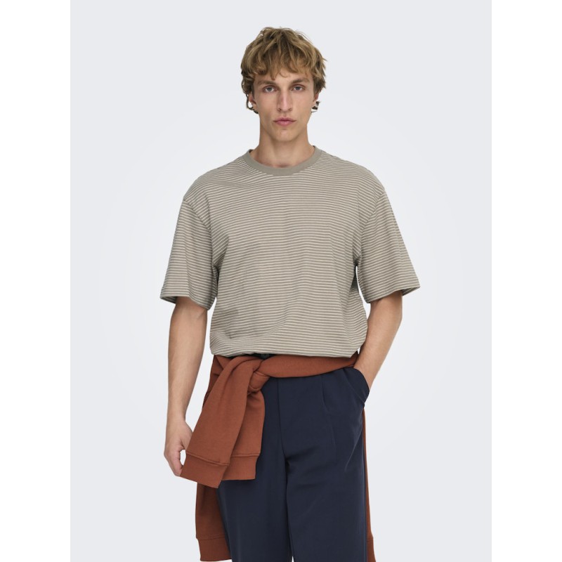 ONLY & SONS Fred Relaxed Stribet T-shirt - Desert Taupe