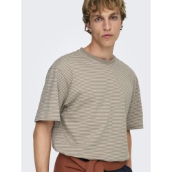 ONLY & SONS Fred Relaxed Stribet T-shirt - Desert Taupe