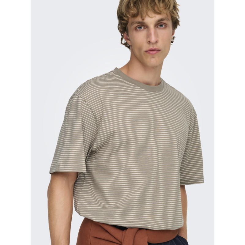 ONLY & SONS Fred Relaxed Stribet T-shirt - Desert Taupe