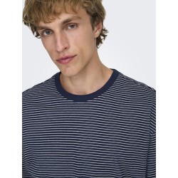 ONLY & SONS Fred Relaxed Stribet T-shirt - Navy Blazer