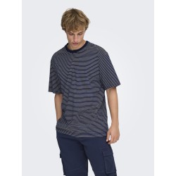 ONLY & SONS Fred Relaxed Stribet T-shirt - Navy Blazer