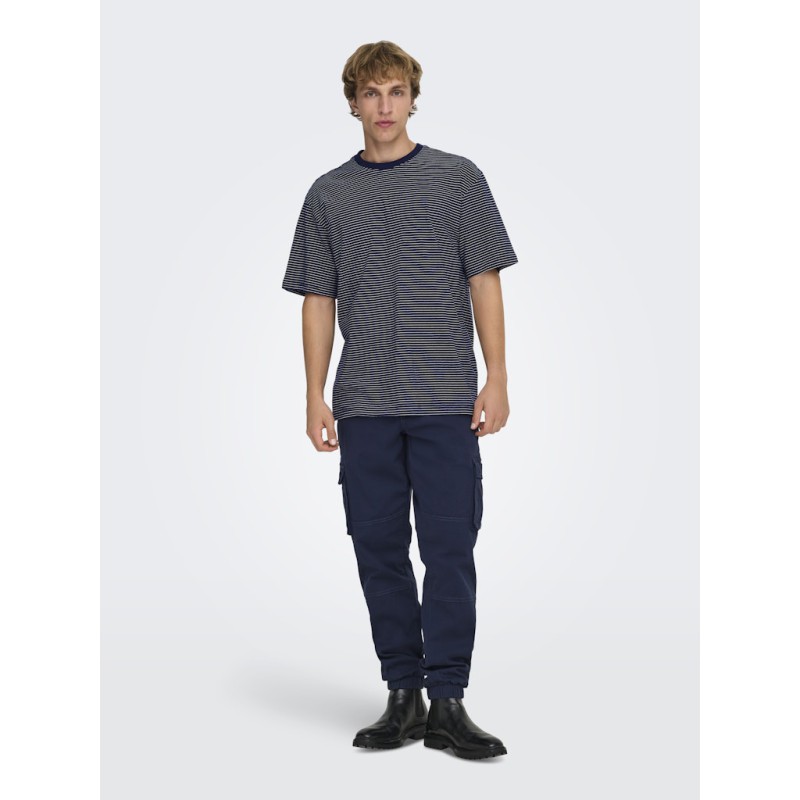 ONLY & SONS Fred Relaxed Stribet T-shirt - Navy Blazer