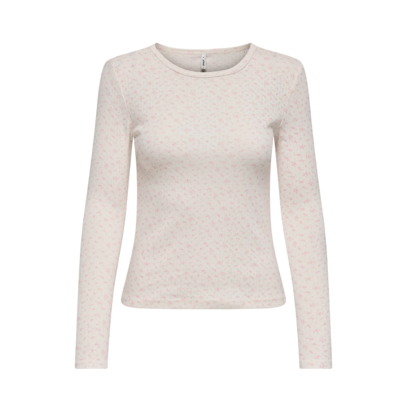 ONLY Madison L/S Rund Hals Bluse - Cloud Dancer / Flower Romance Rose