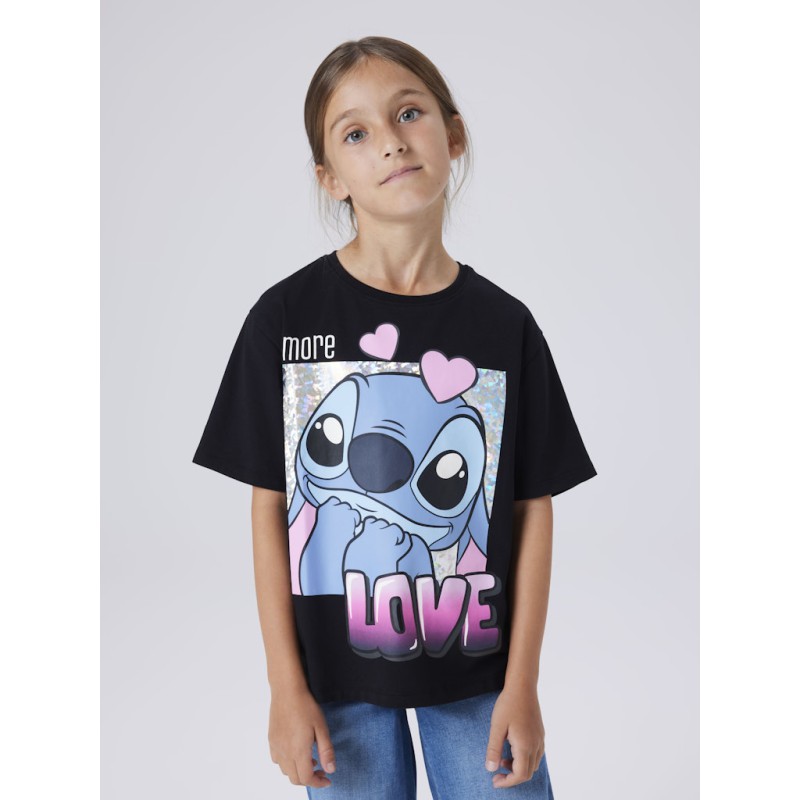 NAME IT Kids Fora Stitch S/S Regular T-shirt - Sort