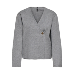 ONLY Jing L/S One Button Strik Cardigan - Medium Grey Melange