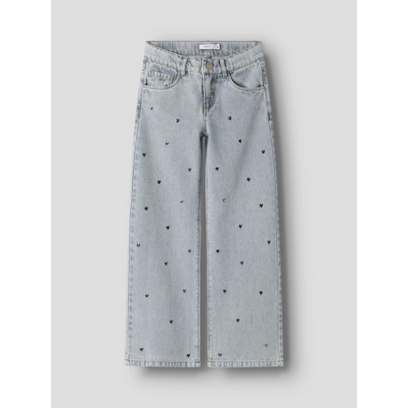 NAME IT Kids Rose Brede Hjerte Jeans - Light Blue Denim