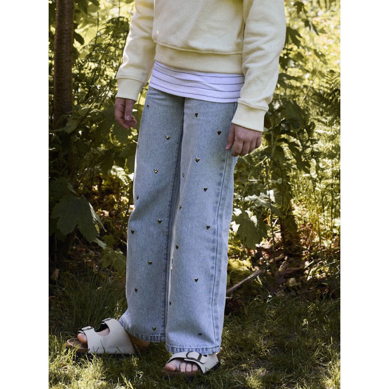 NAME IT Kids Rose Brede Hjerte Jeans - Light Blue Denim