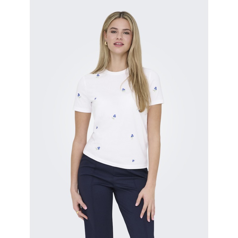ONLY Ketty S/S T-shirt - Bright White / True Blue Flowers