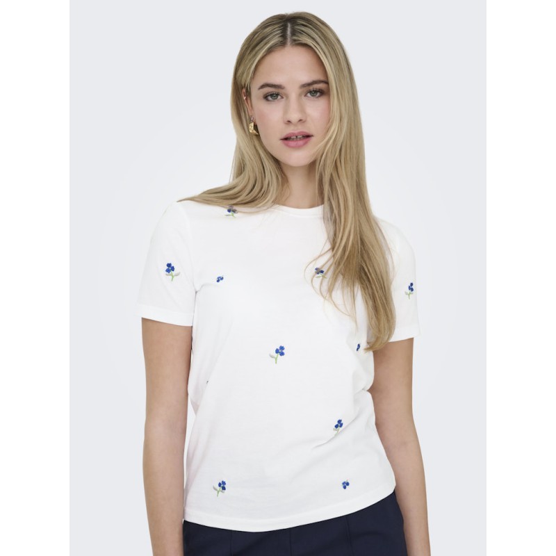 ONLY Ketty S/S T-shirt - Bright White / True Blue Flowers