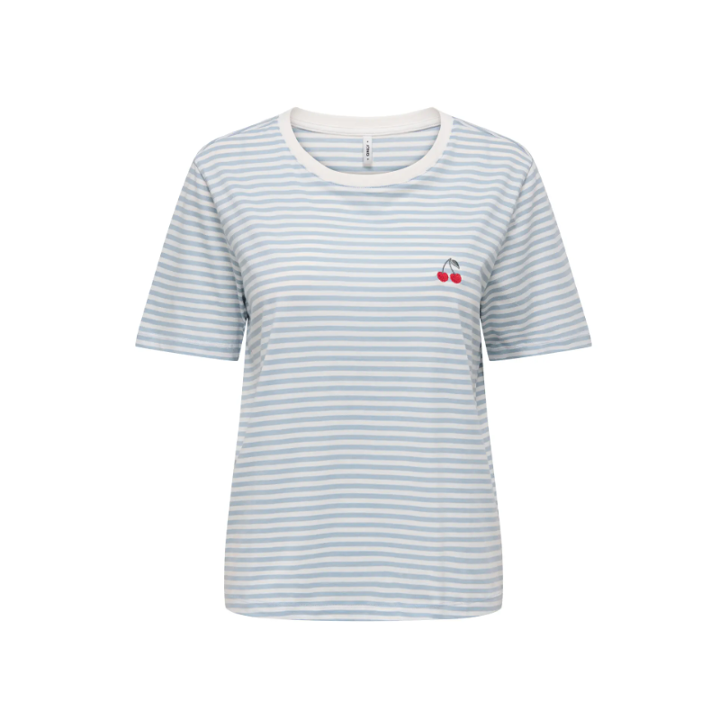 ONLY Happy S/S Broderi T-shirt - Cloud Dancer / Soft Chambray