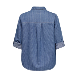 ONLY CARMAKOMA Yasmin L/S Stribet Skjorte - Medium Blue Denim