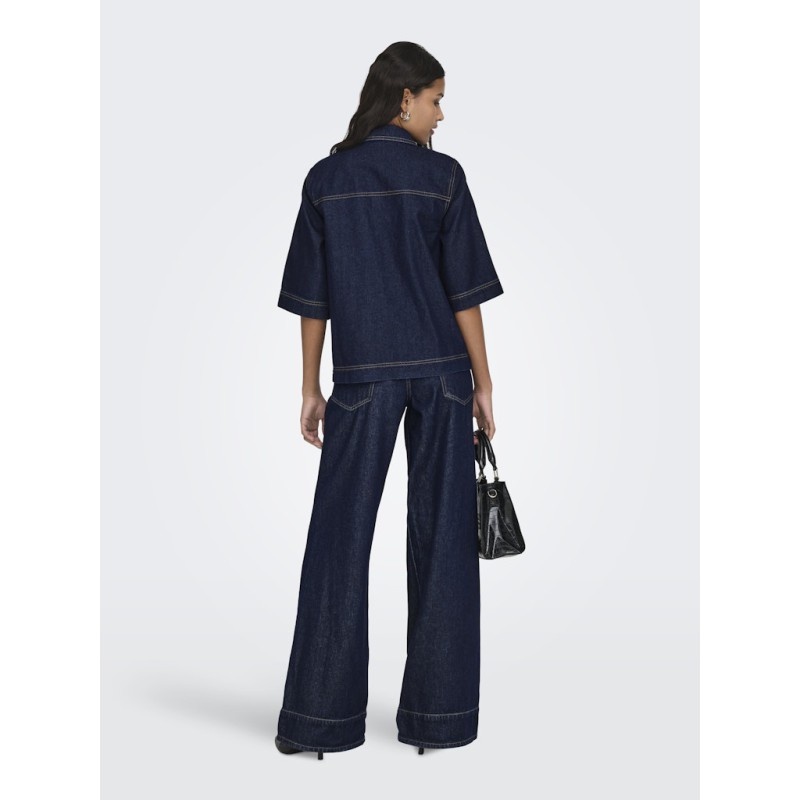 ONLY Belle S/S Denim Skjorte - Dark Blue Denim Rinse