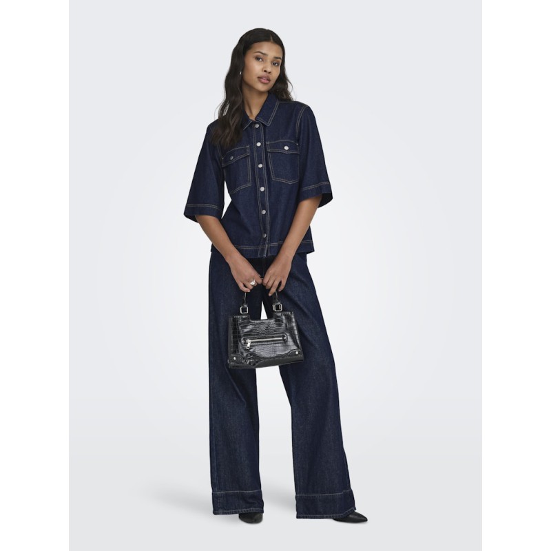 ONLY Belle S/S Denim Skjorte - Dark Blue Denim Rinse