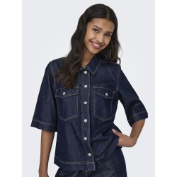 ONLY Belle S/S Denim Skjorte - Dark Blue Denim Rinse