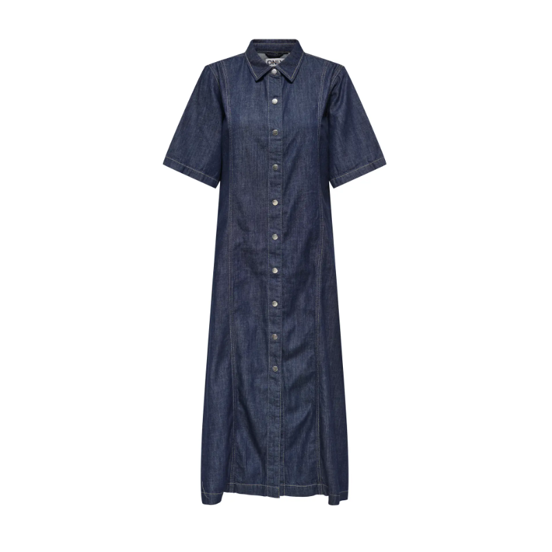 ONLY Runa S/S Midi Denim Kjole - Dark Blue Denim