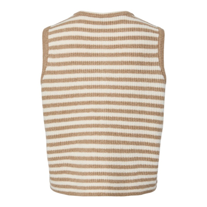 PIECES Malou Stribet Vest Cardigan - Greige