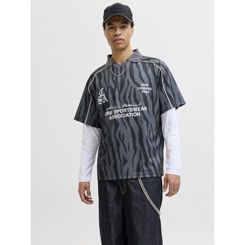 JACK & JONES Dust Piping Football T-shirt - Sort