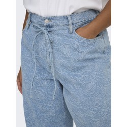 ONLY CARMAKOMA Gianna MW Straight Flower Jeans - Light Blue Denim