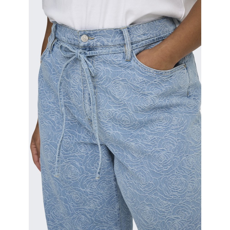 ONLY CARMAKOMA Gianna MW Straight Flower Jeans - Light Blue Denim