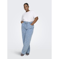 ONLY CARMAKOMA Gianna MW Straight Flower Jeans - Light Blue Denim