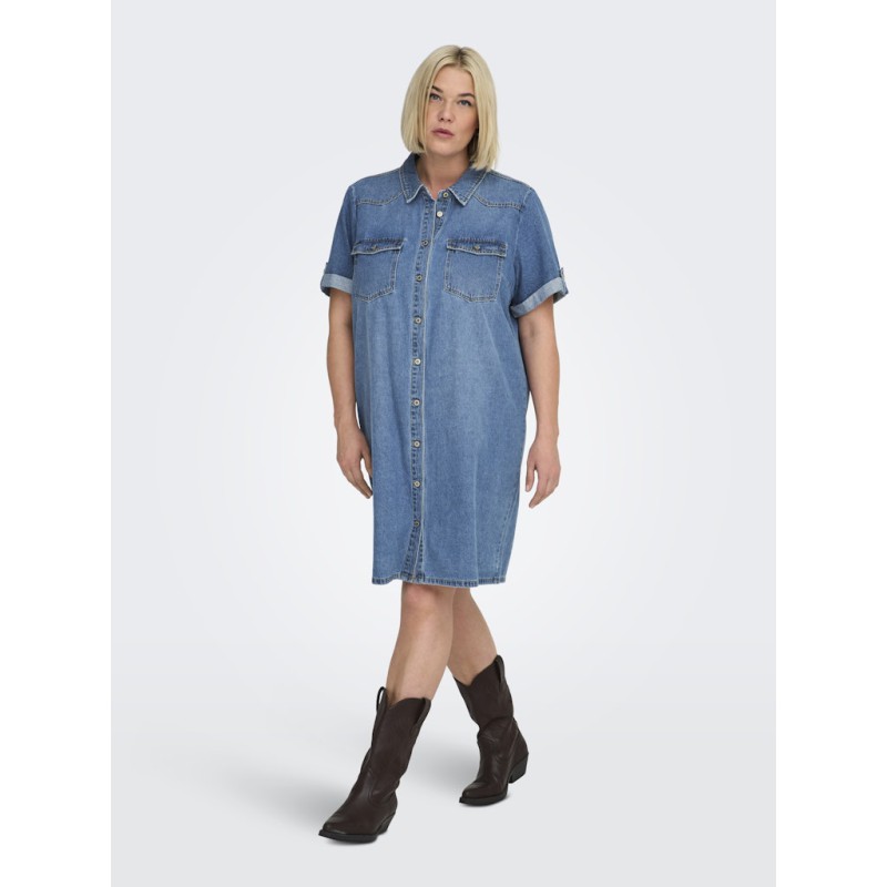 ONLY CARMAKOMA Lisa S/S Denim Kjole - Medium Blue Denim