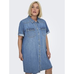 ONLY CARMAKOMA Lisa S/S Denim Kjole - Medium Blue Denim