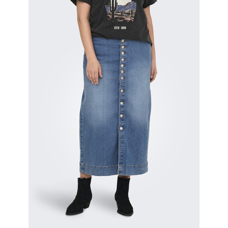 ONLY CARMAKOMA Irina Button Down Maxi Skirt - Medium Blue Denim